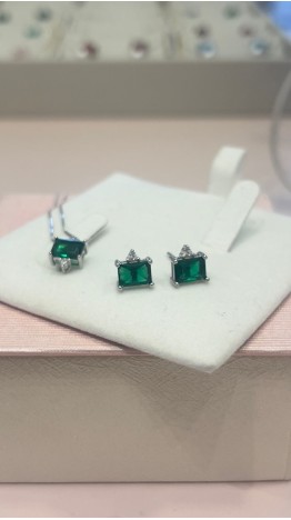 Conjunto Colar +Brincos Prata 925 l Esmeralda