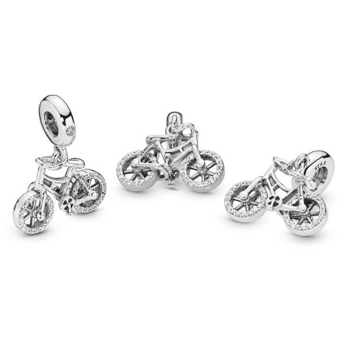 PG-54 Pingente Bicicleta Prata & Zirconias Brancas 