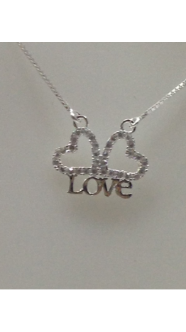 G-30 Gargantilha Love Prata 925   Zirconias Brancas