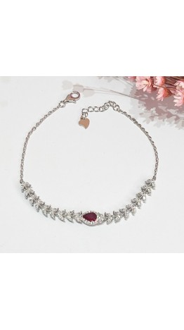 Pulseira Riviera Delicada Folhas Cravejadas Prata 925