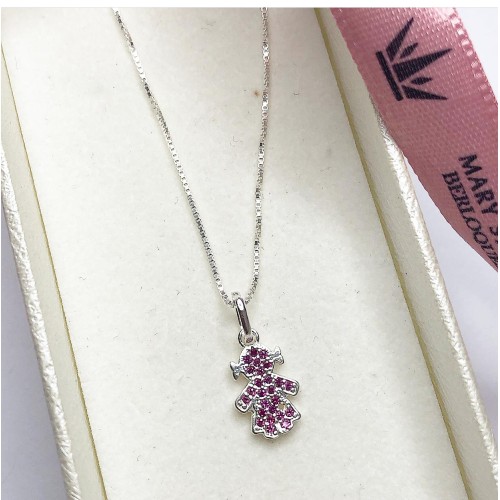 Gargantilha  Menina rosa Prata e Zirconias 