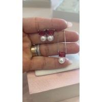 Gargantilha & Brincos Azul Tiffany / Pérolas Shell Prata 925