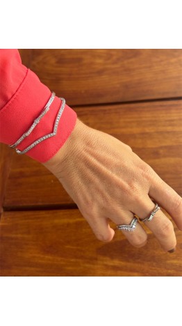 Bracelet Cravejado Chevron Prata 925 zirconias 