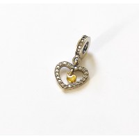 PG-97 Pingente Coração Em Prata e Zirconias Brancas 