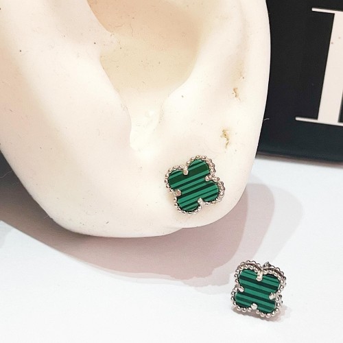Brincos V C. Trevo Malaquita  Verde Prata925
