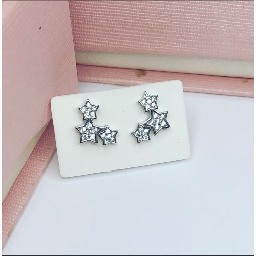 Brincos 3 Estrelas Prata 925 & zirconias 