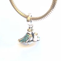  Pingente Casal de Passaros In Love em Prata E Zircônias Azuis