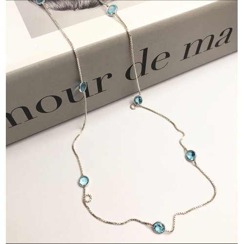Gargantilha Riviera Azul Tiffany Prata 925 Zirconais 