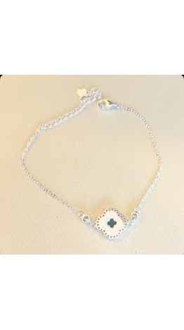 Pulseira  Van C. Trevo Prata 925 Malaquita 