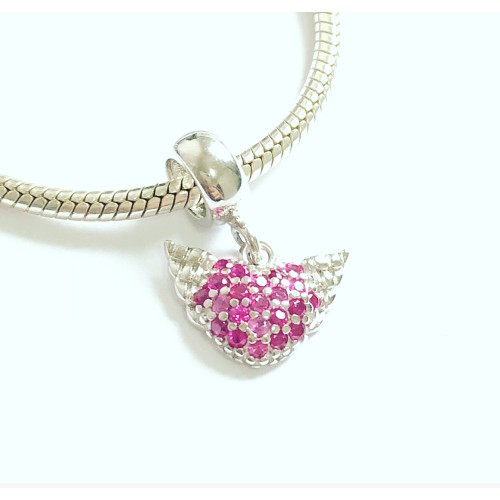 PG-46 Pingente Asas de Anjo in love Prata e Zirconias Rosa.