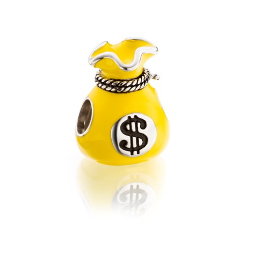 BE-289 Berloque Saco da Fortuna Prata/Esmalte Amarelo