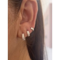 Brincos Trio Argolas Cravejadas Prata 925 Zirconias 