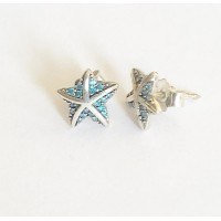 Br-43 Brincos Estrela do Mar Prata 925 e Zirconias Azuis 