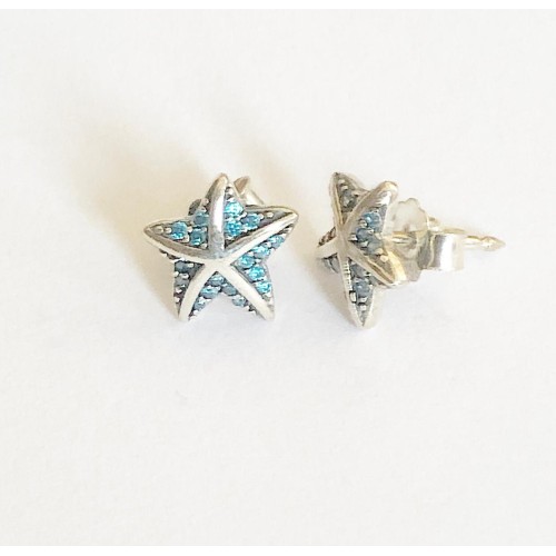 Br-43 Brincos Estrela do Mar Prata 925 e Zirconias Azuis 