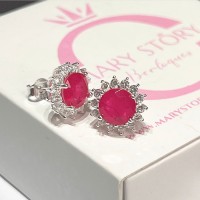 Brincos Clássico Rubi Prata 925 Zirconias Brincos Clássico Rubi Prata 925 Zirconias