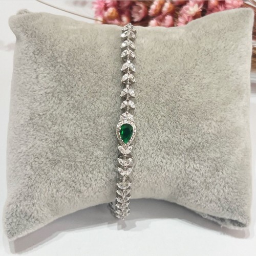 Pulseira Riviera Delicada Folhas Cravejadas Prata 925