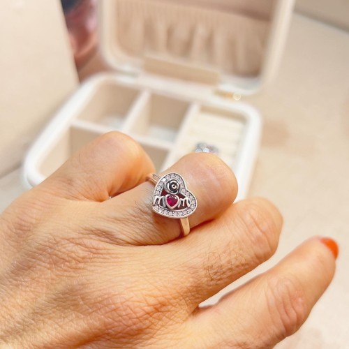 Anel Mãe Cravejado Flor prata 925