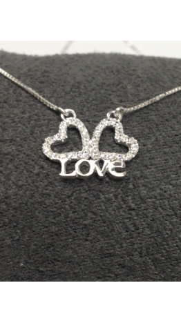G-30 Gargantilha Love Prata 925   Zirconias Brancas