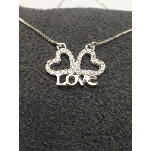 G-30 Gargantilha Love Prata 925   Zirconias Brancas