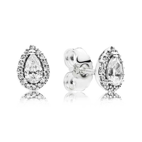Brincos Gota em zirconias Brancas e Prata.