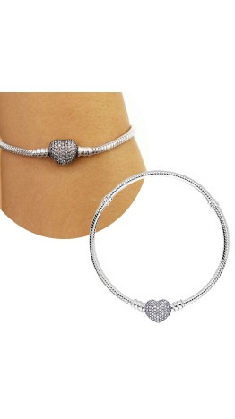 Pulseira Fecho coração  Pavê Cravejado Prata 925